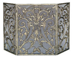 UniFlame 3 Panel Antique Gold Cast Aluminum Fireplace Screen with Removable Mesh - Fast FREE FedEx Shipping!