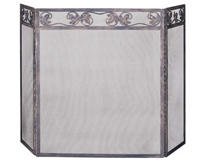 UniFlame 3 Panel Antique Rust Wrought Iron Fireplace Screen with Leaves - Fast FREE FedEx Shipping!