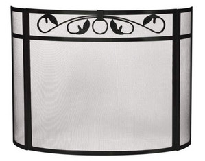 UniFlame 3 Panel Black Wrought Iron Bow Fireplace Screen with Top Scroll Design