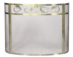 UniFlame 3 Panel Polished Iron Bow Fireplace Screen with Top Scroll Design - Fast FREE FedEx Shipping!