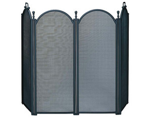 UniFlame 4 Fold Large Diameter Black Fireplace Screen with Woven Mesh (NO ETA)