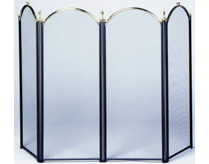 UniFlame 4 Fold Polished Brass and Black Fireplace Screen
