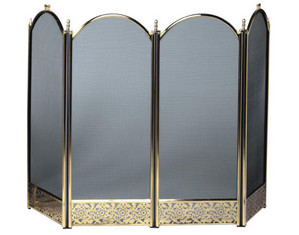 UniFlame 4 Fold Solid Brass Fireplace Screen with Decorative Filigree (NO ETA)
