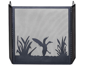 UniFlame Deluxe 3 Black Fold Wrought Iron Fireplace Screen with Duck - Fast FREE FedEx Shipping!