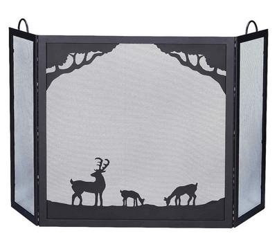 UniFlame_Deluxe_3_Black_Panel_Wrought_Iron_Screen_with_Deer_In_Forest_Scene_Fireplace_Screen.jpg