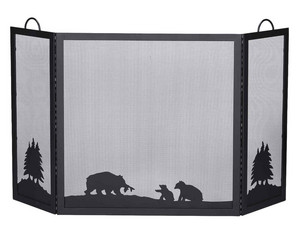 UniFlame Deluxe 3 Black Panel Wrought Iron Fireplace Screen with Hunting Bear Scene