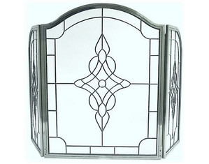 UniFlame S-1673 3 Fold Pewter Leaded Glass Fireplace Screen - Fast FREE FedEx Shipping!