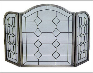 UniFlame S-1675 3 Fold Pewter Leaded Glass Fireplace Screen - Fast FREE FedEx Shipping!