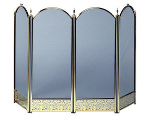 UniFlame S-2115 4 Fold Polished Brass Fireplace Screen with Decorative Filigree