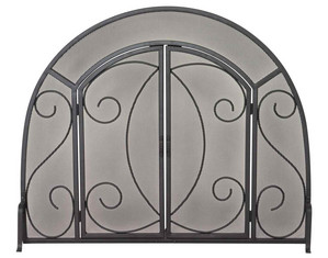 UniFlame Single Panel Black Wrought Iron Ornate Fireplace Screen with Doors (DISCO: 01/25/2008)
