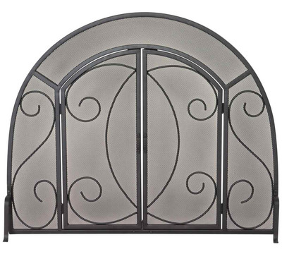 UniFlame_Single_Panel_Black_Wrought_Iron_Ornate_Screen_with_Doors_Fireplace_Screen.jpg