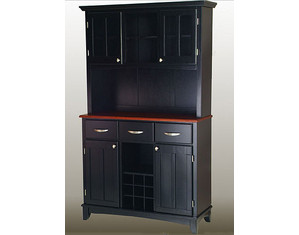 Home Styles Furniture Large Buffet with Cherry Wood Top and 2-Glass Door Hutch