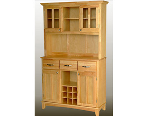 Home Styles Furniture Large Buffet with Natural Wood Top and 2-Glass Door Hutch