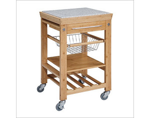 Linon Home Decor Products Bamboo Inlaid Granite Top Wine Cart - Fast FREE FedEx Shipping!