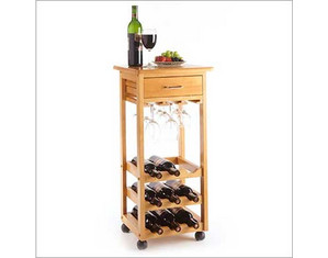 Winsome 9 Bottle Wine Cart with Glass Rack and Drawer