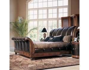 American Drew Bob Mackie Classics Sleigh Bed with Leather Panels