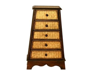 AsiaEXP 5 Drawer Wood 7 Rattan Mini Accent Chest