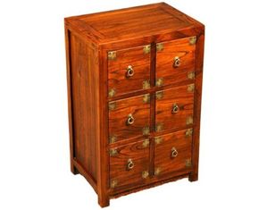 AsiaEXP 6 Drawer Natural Wood Mini Accent Chest with Brass Trim