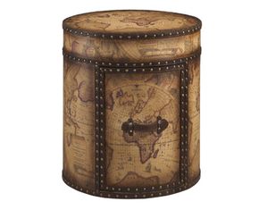 Linon Home Decor Products Wooden Round Trunk with Map