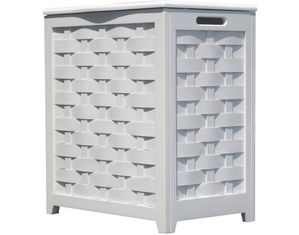 White Finished Rectangular Veneer Laundry Wood Hamper with Interior Bag by Oceanstar   RHV0103W