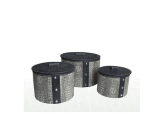 Wayborn Gray Round Boxes with Faux Leather Tops