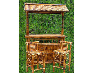 Island Tiki Island Bamboo Tiki Bar with Barstools and Torches Set 5500