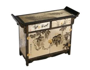 AsiaEXP Gold and Black Pagoda Buffet with Painted Flowers
