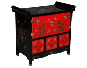 AsiaEXP Red and Black Lacquer Buffet with Painted Peonies and Butterflies