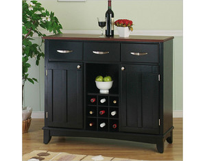 Home Styles Furniture Large Black Buffet with Cherry Wood Top