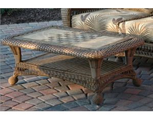 Fire Stone Coffee Table with Glass Top