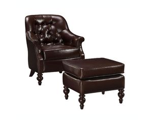 Powell Large Brown Bonded Leather Chair with Ottoman