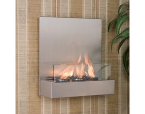 SEI Satin Stainless and Glass Wall Mount Fireplace
