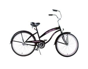 Kidwise Kids Bikes Black with Pink Wheels Ladies Beach Cruiser 24 inch Deluxe