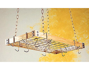 Rogar KD Wood Rectangle Hanging Pot Rack with Grid - Fast FREE FedEx Shipping!