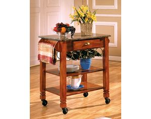 Bernards Furniture Oak Caster with Marble Top Kitchen Island