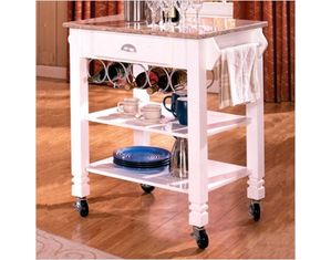 Bernards Furniture White Caster with Marble Top Kitchen Island