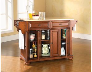 Crosley Furniture Alexandria Natural Wood Top Kitchen Island in Classic Cherry Finish