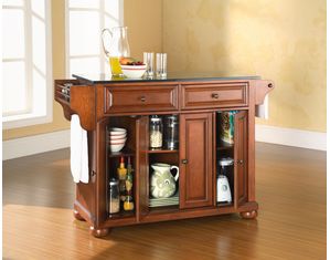 Crosley Furniture Alexandria Solid Black Granite Top Kitchen Island in Classic Cherry Finish