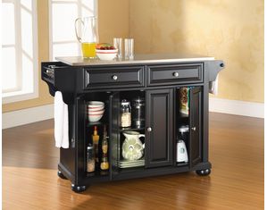 Crosley Furniture Alexandria Stainless Steel Top Kitchen Island in Black Finish