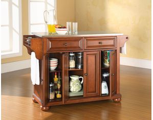 Crosley Furniture Alexandria Stainless Steel Top Kitchen Island in Classic Cherry Finish