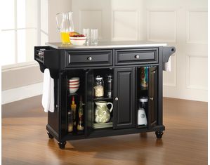 Crosley Furniture Cambridge Stainless Steel Top Kitchen Island in Black Finish