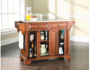 Crosley Furniture LaFayette Stainless Steel Top Kitchen Island in Classic Cherry Finish