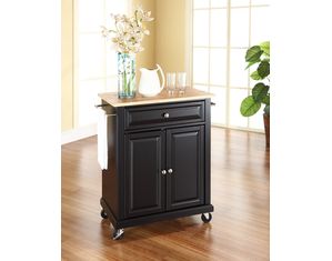 Crosley Furniture Natural Wood Top Portable Kitchen Cart/Island in Black Finish