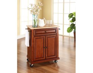 Crosley Furniture Natural Wood Top Portable Kitchen Cart/Island in Classic Cherry Finish