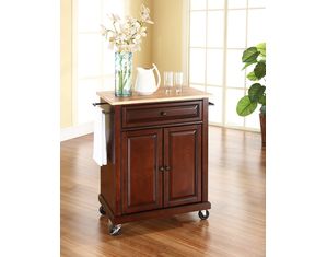 Crosley Furniture Natural Wood Top Portable Kitchen Cart/Island in Vintage Mahogany Finish