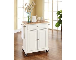 Crosley Furniture Natural Wood Top Portable Kitchen Cart/Island in White Finish