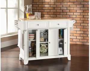 Crosley Furniture Newport Natural Wood Top Kitchen Island in White Finish