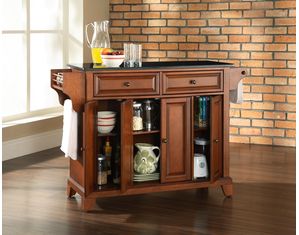 Crosley Furniture Newport Solid Black Granite Top Kitchen Island in Classic Cherry Finish