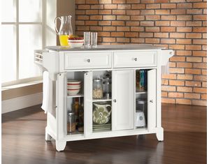 Crosley Furniture Newport Stainless Steel Top Kitchen Island in White Finish