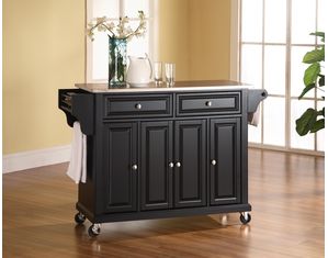 Crosley Furniture Stainless Steel Top Kitchen Cart in Black Finish